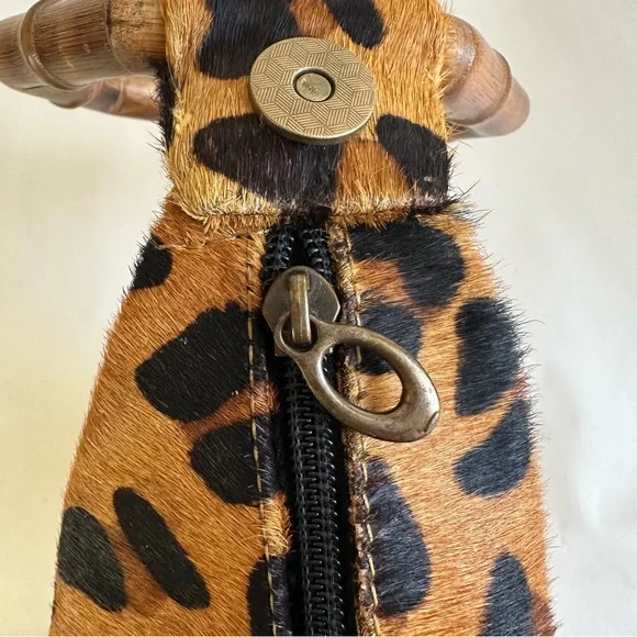 Unique Leopard Purse Evening Handbag Wood Handles Fortune Cookie David Jeffery